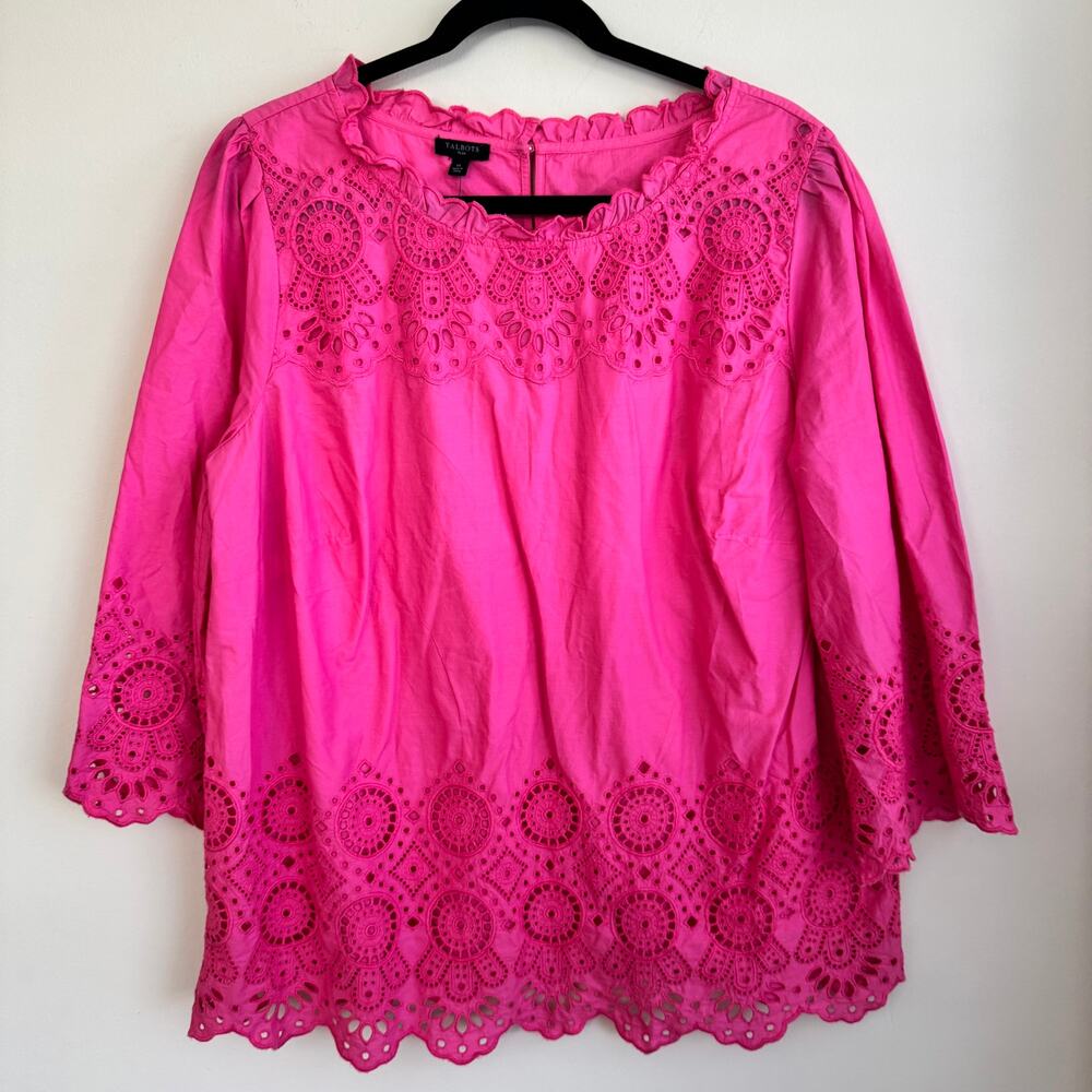 Bright Pink Eyelet-Trim Women's Top